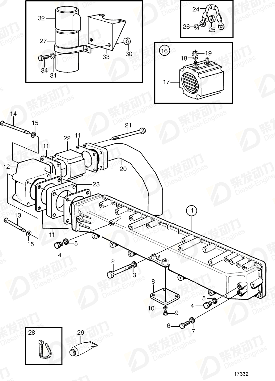 VOLVO Charge air pipe 3827038 Drawing